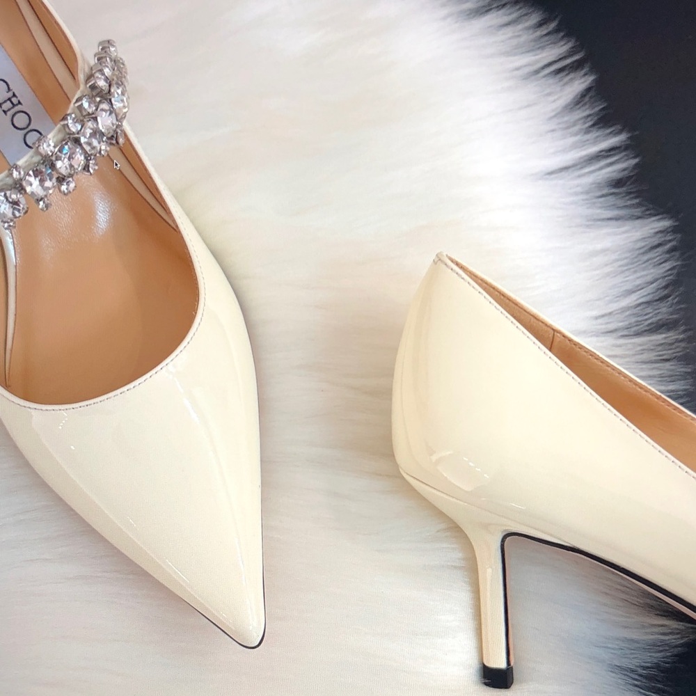 Jimmy Choo Off-White Bing Pumps 85 Heels with Crystal Strap - Picture 6 of 9